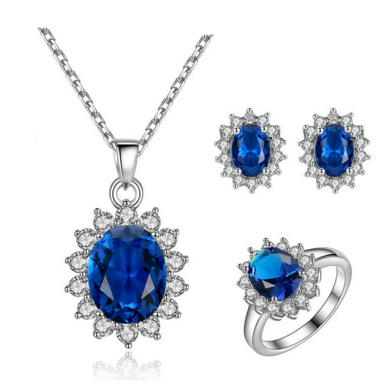 Color: 2 set box - Kate's wedding party Blue Zircon Necklace Earrings explosion bride jewelry set of cross-border electricity supplier