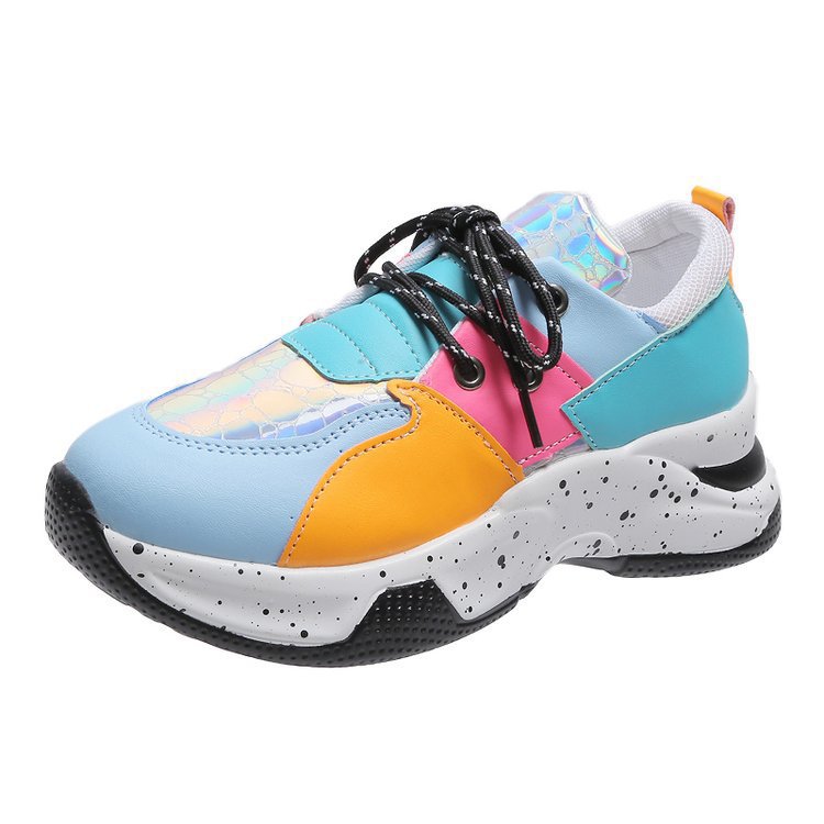Color: MULTI, Size: 40 - Women's Fashion Platform Lace-up Casual Sneakers