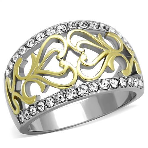 TK1792 - Stainless Steel Ring Two-Tone IP Gold (Ion Plating) Women Top Grade Crystal Clear