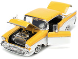 W2B 1957 Chevrolet Bel Air Yellow and White "Bigtime Muscle" Series 1/24 Diecast Model Car by Jada
